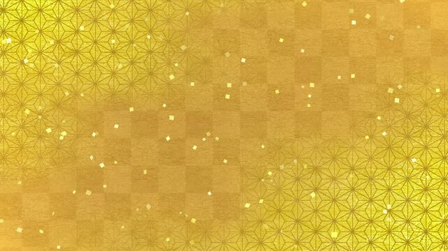 和柄　金箔　ループ動画　市松模様　麻の葉　文様　和紙　和風　和モダン　高級感　キラキラ　豪華　年賀　正月　成人式　金屏風　Japanese pattern.Loop video.