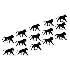 Obraz premium Black silhouette of mandrills walking upward pattern illustration on white background