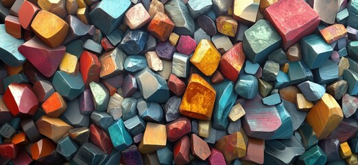 Colorful collection of gemstones and minerals in various shapes and sizes