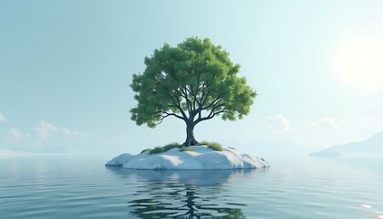 Tree on Island in Water