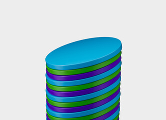 3d Stack of colorful, flat, circular disks arranged vertically. 3d Illustration