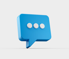 3d Blue chat icon with three white dots, symbolizing messaging and communication. 3d illustration
