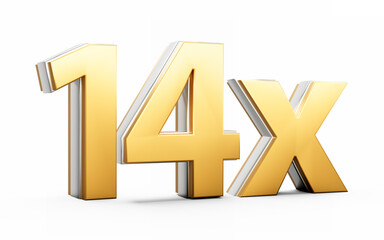 Golden Shiny 14x Fourteen x Sign For Advertising And Dynamic Sales Presentations 3D Illustration