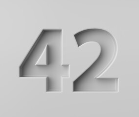 Sleek White Number 42 Forty Two With Subtle Shadow Embossed Into Grey Background 3D Illustration