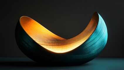 Abstract minimalist photography, black background, studio lighting, curved shapes, teal and gold color gradient, cinematic lighting.