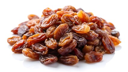 Pile of Raisins on White Background Close Up