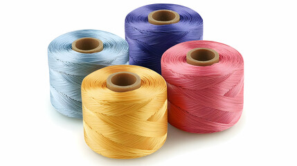 Four Colorful Thread Spools On White Background