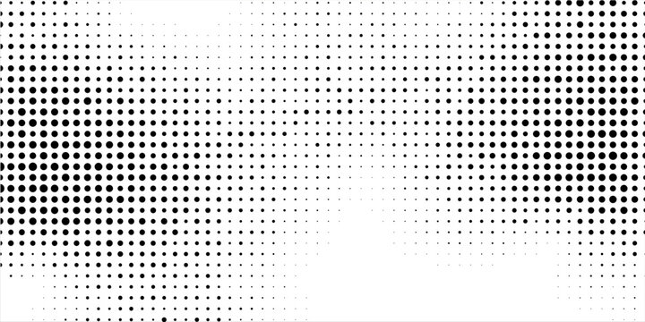 Halftone gradient. Dotted gradient, smooth dots spraying and halftones dot background seamless horizontal geometric pattern vector template set