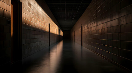 Dark Brick Corridor With Sunlight Beams