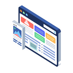 Isometric website design element, clean cutout, transparent background