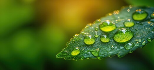 Close-up of green leaf with water droplets showcasing nature's beauty and detail