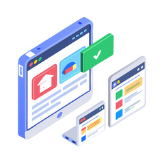 Isometric illustration of devices connected online