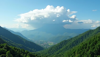 Mountain Valley View with Clouds and Sky