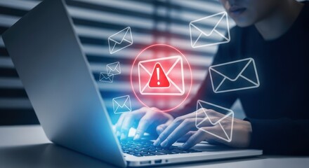 Email spam alert phishing attack warning security threat malware virus protection data