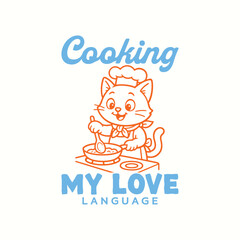 Cooking is my love language, the cartoon cat is cooking t shirt design