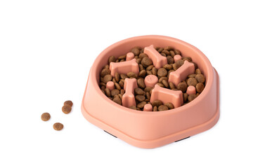 Cat and dog orange slow Feeding Bowl isolated on white background