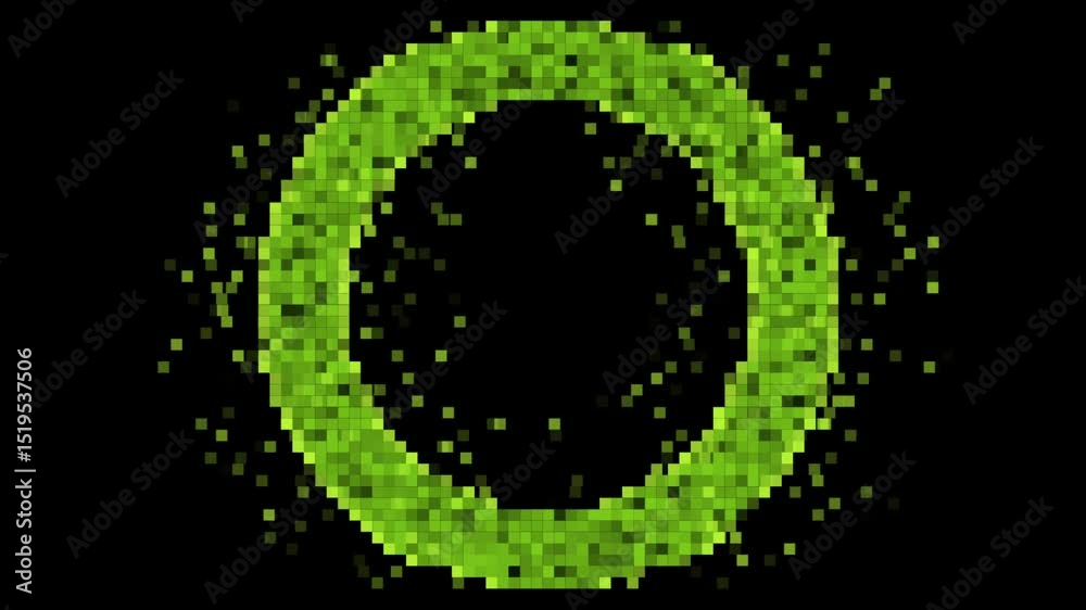 Aufkleber green pixelated circle minimal abstract geometric background. seamless looping pixel art motion desi