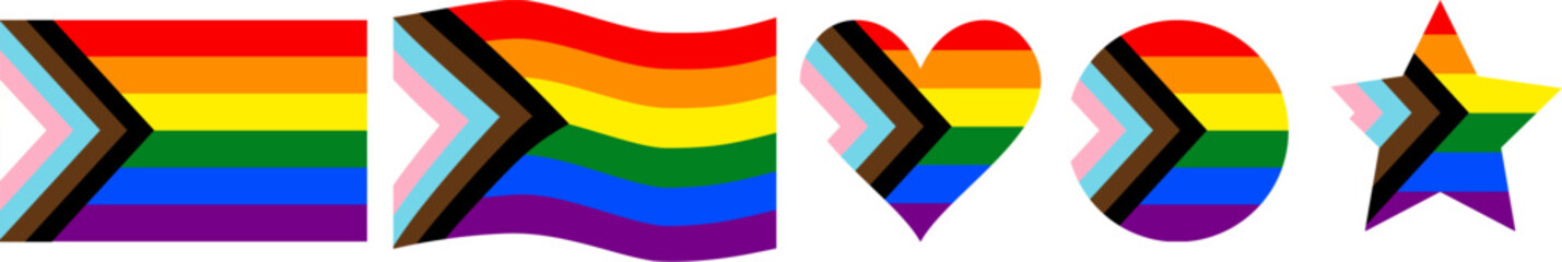 Gay pride flag in various minimalist shapes. Updated gay pride flag. Vector illustration