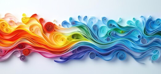 Colorful paper quilling art creating vibrant wave patterns in rainbow hues