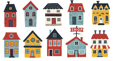 Colorful houses collection illustration