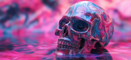 Fototapeta premium Colorful abstract skull with swirling patterns in vibrant pink and blue hues