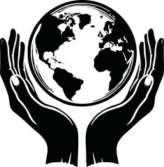 Silhouette of hands holding earth
 vector isolated on white background