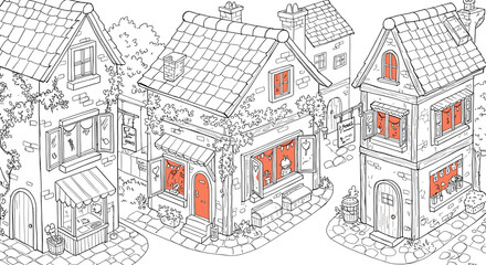 Fototapeta premium Outlined town houses coloring page