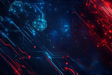 Abstract technology background with blue and red light lines, vector illustration design. Digital futuristic concept banner for internet connection, 