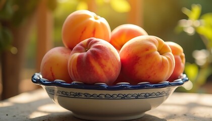 Fresh Peaches in Decorative Bowl
