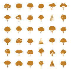 Collection of Golden Trees. Vector icons.