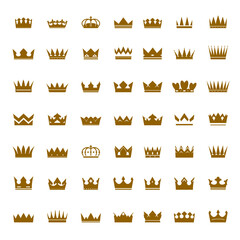 Set of golden vector crowns and icons