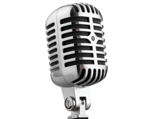 Vintage Chrome Ribbon Microphone with Retro Design – Isolated PNG