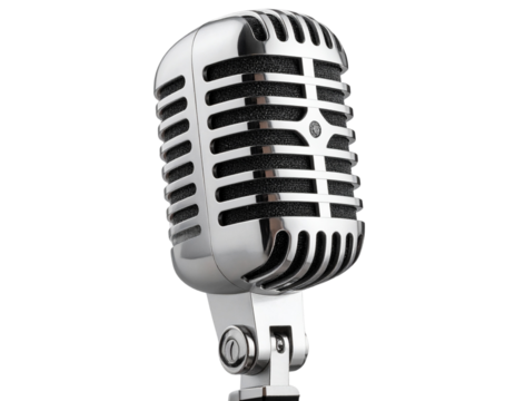 Vintage Chrome Ribbon Microphone with Retro Design – Isolated PNG