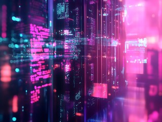 An abstract background featuring digital code and data flow visualizations, representing the complexity of software development with detailed holographic elements.