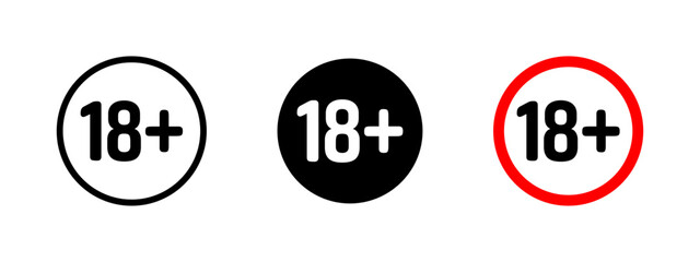 Adult only icon. Bold 18 text inside a circle indicating age restriction vector illustration. Content warning and privacy control symbol. Graphic notice for mature audiences sign.