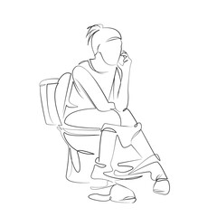 One continuous line drawing on white isolated background. Minimalism linear illustration. bathroom, sitting, female, woman, talking, communication, technology, hygiene, mobile, toilet