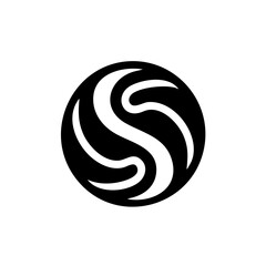 Modern Swirling 'S' Letter Logo in Dynamic Black and White Circular Design