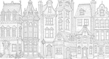 Elegant european style houses line drawing