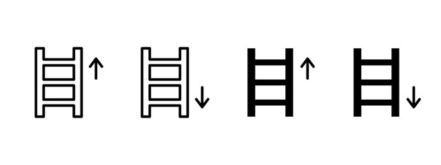 Ladder icon. Vertical ladder with arrows pointing up and down vector illustration. Climbing or descending structure symbol. Used in construction and safety contexts sign. Directional pictogram.