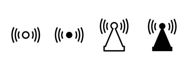 Wifi icon. Circular waves radiating from central dot or antenna vector illustration. Represents wireless signal and connectivity symbol. Internet, routers and access points sign. Network pictogram.