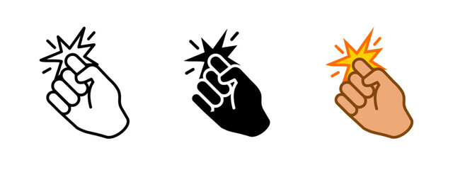 Knock icon. Human hand performing a knocking gesture with impact lines vector illustration. Symbol of knocking on door to alert or request entry sign. Attention gesture pictogram. Knock-knock sign.