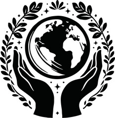 Silhouette of hands holding earth
 vector isolated on white background