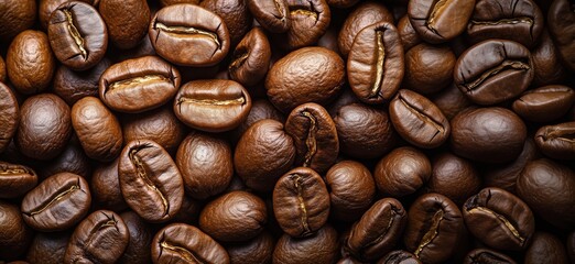 Fototapeta premium Coffee beans close-up showcasing rich textures and colors for beverage enthusiasts