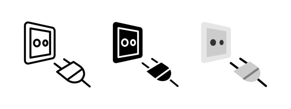 Plug icon. Electrical plug near a wall socket ready to connect vector illustration. Symbol of power supply and electronic charging source. Energy transfer and device hookup sign.
