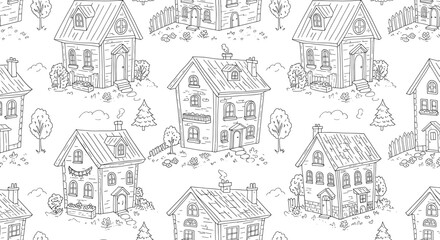 Obraz premium Hand drawn house pattern design