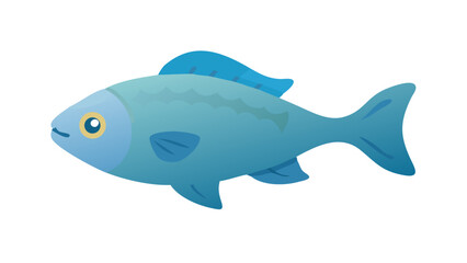 Obraz premium Colorful cartoon fish swims gracefully through a vibrant underwater environment with bubbles rising around it