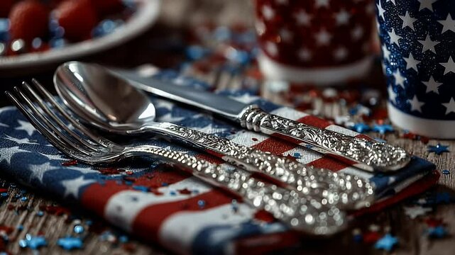 Patriotic table setting silverware