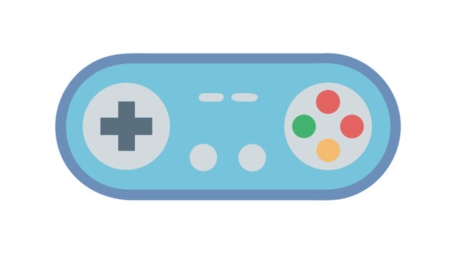 Retro gaming controller design in blue with colorful buttons for classic video game enthusiasts