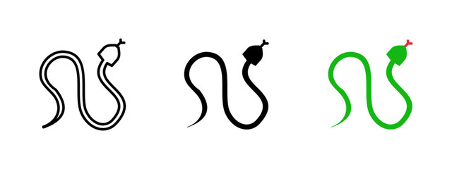 Snake icon. Curved serpent body with pointed head and forked tongue vector illustration. Reptile symbol for danger and wildlife environments. Nature, jungle, and animal warning contexts pictogram.