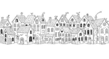 Obraz premium Black and white town houses illustration